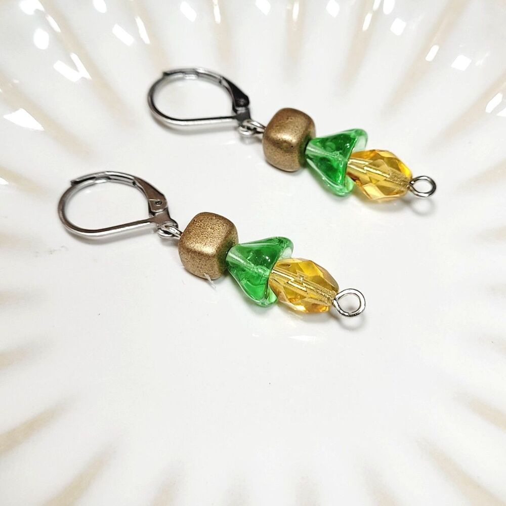 Green Glass Leverback earrings handmade Secret Lore earrings Earthy Boho 690■
